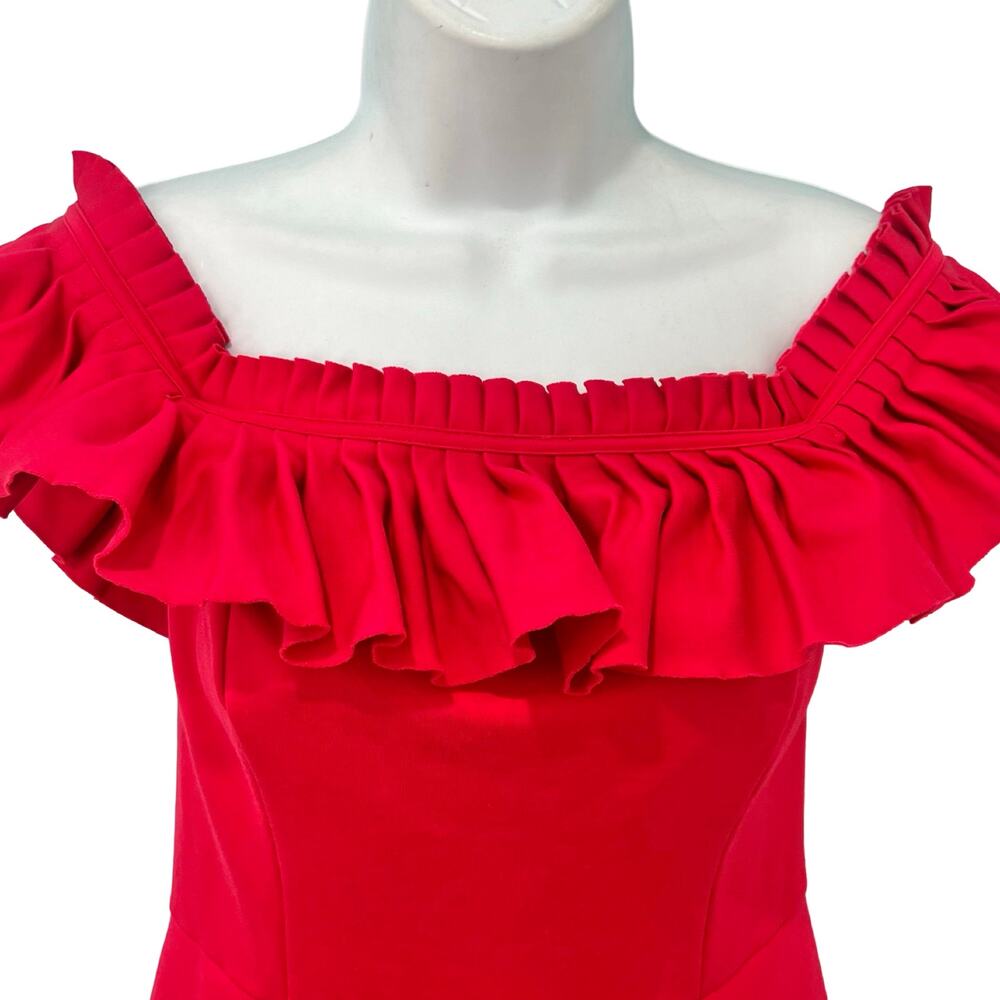 Urban Outfitters Cherry Red Rouge Off Shoulder Ruffle Heather Shorts Romper sz 2 - Picture 14 of 14